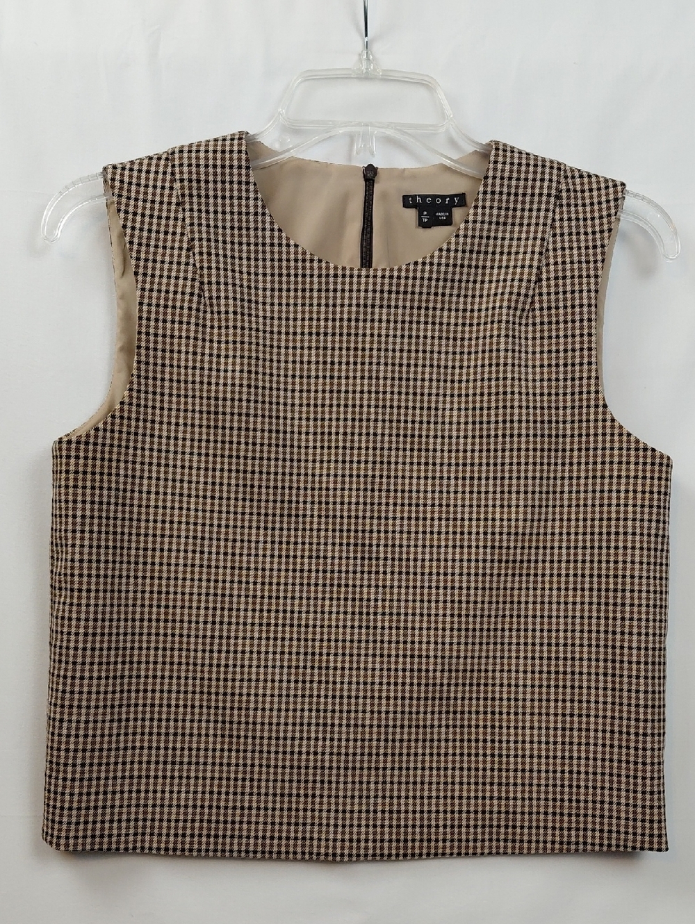 Theory Plaid Sleeveless Blouse Women's Size Small Petite Made In The USA Cropped
